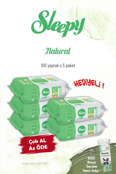 5 Paket Sleepy Natural Kişisel Bakım Havlusu 100'lü ve Rosie ürün görseli 1