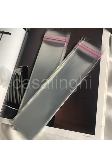 5x20 Cm (50 ADET) (KAPAK PAYI DAHİL) Şeffaf Poşet Bantlı Jelatin Opp Torba Paket ürün görseli 1