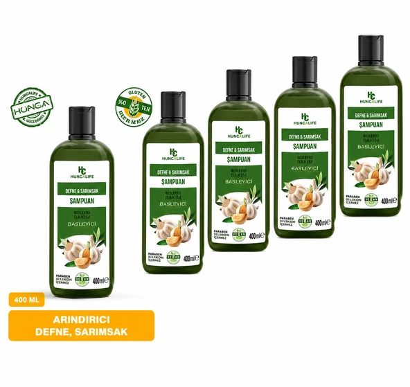Defne Ve Sarımsaklı Şampuan, Saç Dökülmesine Karşı Yardımcı 485 ml 5 li Set ürün görseli 1