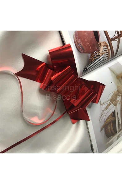 Metalik Kırmızı Renk Çekmeli Fiyonk Süs 30mm (3 Cm) Hediye Paketi Süsleme - 10 Adet ürün görseli 1