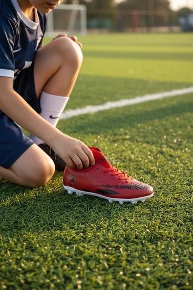 Enoch Erkek Çocuk Kırmızı Bilek Destekli Desenli Çivili Futbol Kramponu ürün görseli 1
