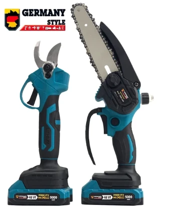 Germany Style Grm 99880 Çift Akülü 2 Li Set Şarjlı Ağaç Dal Kesme ve Budama Makası Testere ürün görseli 1