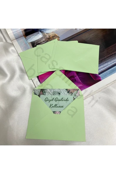 Yeşil Küçük Mesaj Zarfı Green Envelope Renk Seçenekli  7x9 Cm - 10 Adet ürün görseli 1