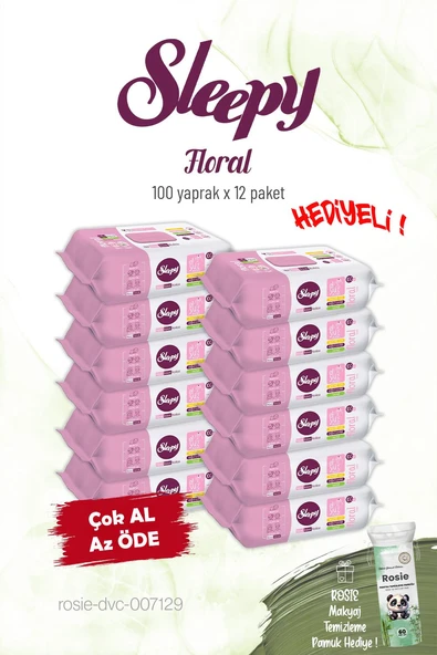 Sleepy Floral 12 Paket Kişisel Bakım Havlusu 100'lü ve Rosie ürün görseli 1