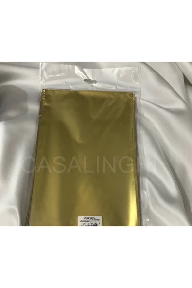 10lu Altın Lüx Hediye Paketi Metalize Gold Poşet Bantlı 15x25 Cm ürün görseli 1