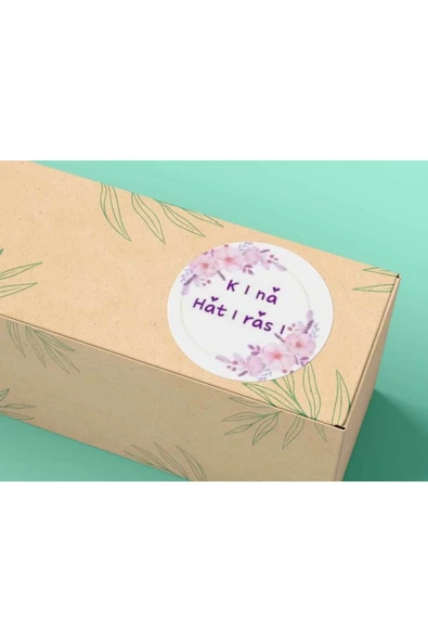 Pembe Kına Etiketi Çiçekli Kına Hatırası Etiketi Mat Sticker 4 Cm (100 ADET) ürün görseli 1
