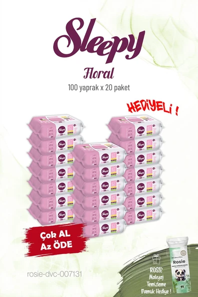 Sleepy 20'li Floral Kişisel Bakım Havlusu 100'lü ve Rosie ürün görseli 1