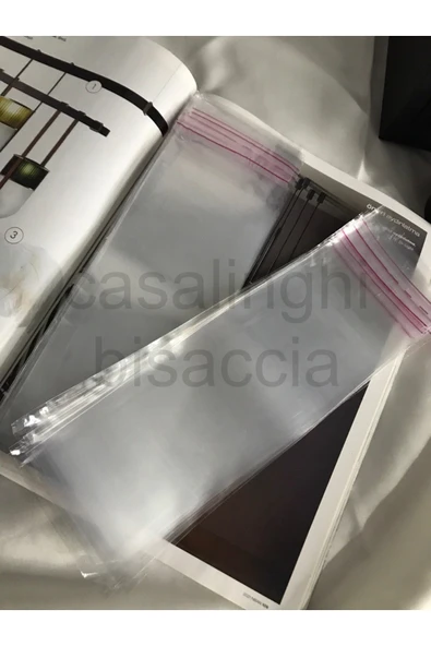 7x20 Cm (KAPAK PAYI DAHİL) -50 Adet Kendinden Yapışkanlı Jelatin Poşet Bantlı Şeffaf Opp Torba Paket ürün görseli 1