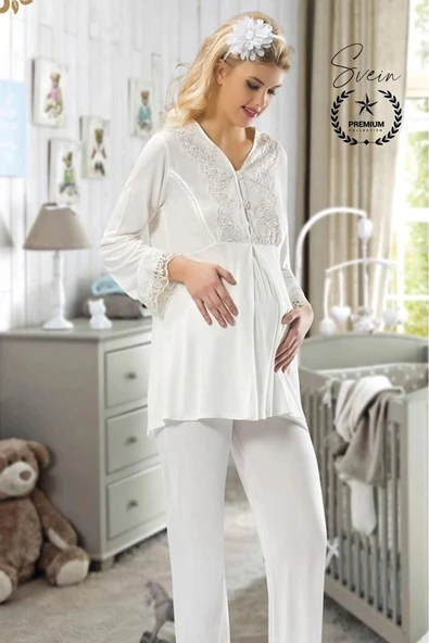 #Pijama Ekru Lohusa Pijama Takımı Hamile ve Doğum Sonrası Anne Adayları için Rahat Yumuşak Şık Sade ürün görseli 1