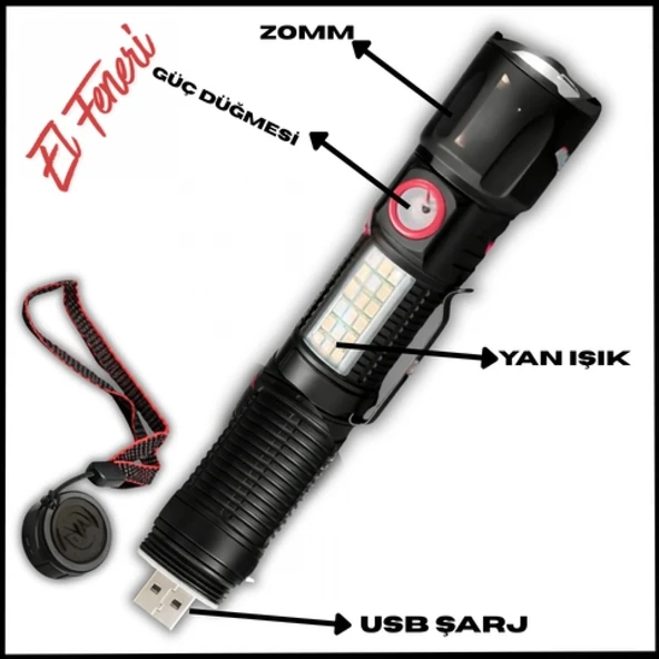 Uyguna-Yakala El Feneri - 1000 Lümen - 10 Watt - USB Şarj Edilebilir -S-2828 ürün görseli 1