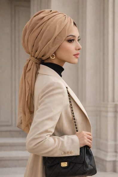Bej Şifon Tokalı Bone ürün görseli 1