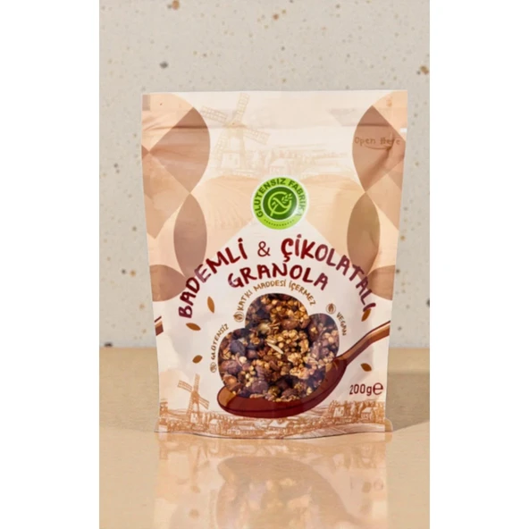 GLUTENSİZ FABRİKA BADEMLİ VE ÇİKOLATALI KARABUĞDAY GRANOLA 200 GR ürün görseli 1