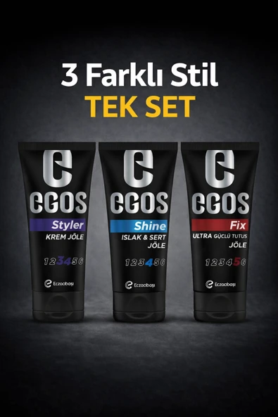 Egos 3 Stil Tek Set 150 ml Tüp Jöle Seti (Krem Jöle + Islak & Sert + Ultra Güçlü Tutuş) ürün görseli 1