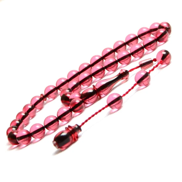 Küre Kesim 8x8 mm Ateş Kehribar Sistem Püsküllü Tesbih ürün görseli 1
