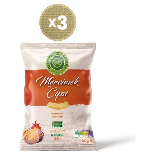 Barbekü Soslu Mercimek Cipsi 60 g x 3 Paket (Glütensiz & Vegan) ürün görseli 1