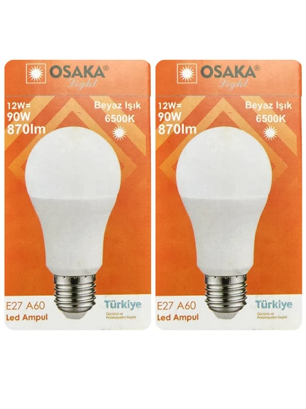(2 Adet) Osaka 12W (90W) Beyaz Işık (6500K) E27 Duylu (Kalın Duy) Led Ampul ürün görseli 1