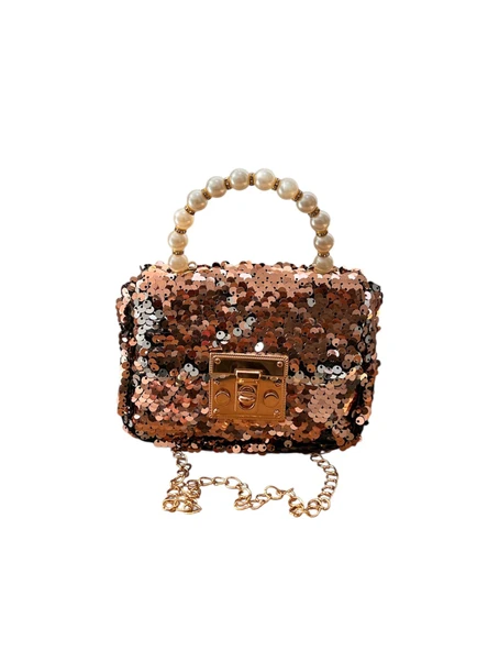 KREM ÇOCUK EL VE OMUZ ASKILI  PULLU RENKLİ ÇANTA EN 14 CM BOY 11 CM ürün görseli 1