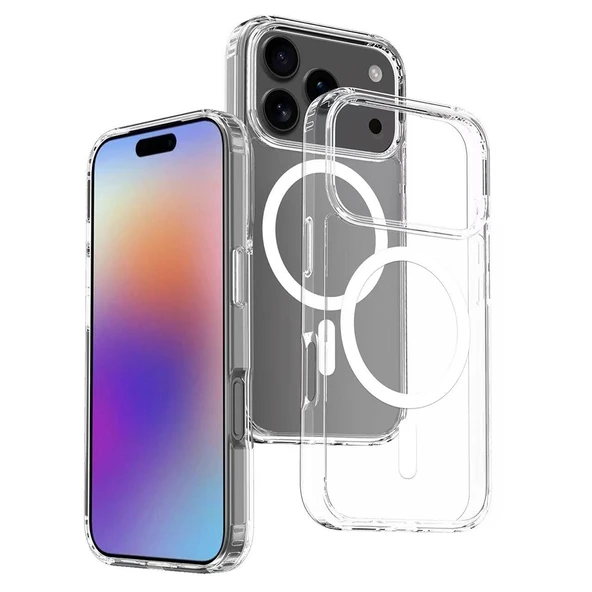 iPhone 17 Pro Max Kılıf Magsafe Şarj Özellikli Şeffaf Sert PC Embos Kapak ürün görseli 1