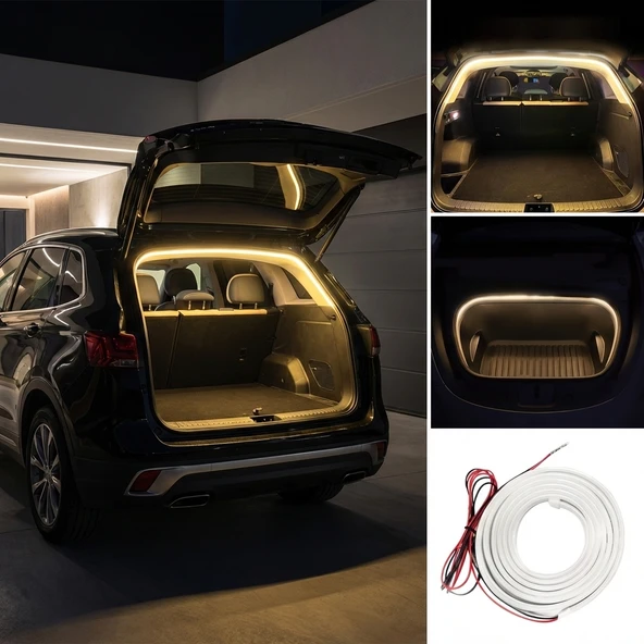 Araba Otomobil Ön Arka Bagaj İçi Aydınlatma Neon Led Şerit Kayar Modlu 12v 4 Metre Sarı ürün görseli 1
