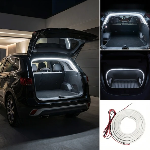 Araba Otomobil Ön Arka Bagaj İçi Aydınlatma Neon Led Şerit Kayar Modlu 12v 4 Metre Beyaz ürün görseli 1