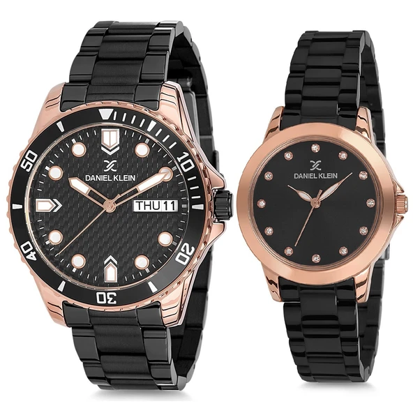 Daniel Klein 8680161711104 Siyah Rose Gold Çelik Kordonlu Sevgili Çift Kol Saatleri ürün görseli 1