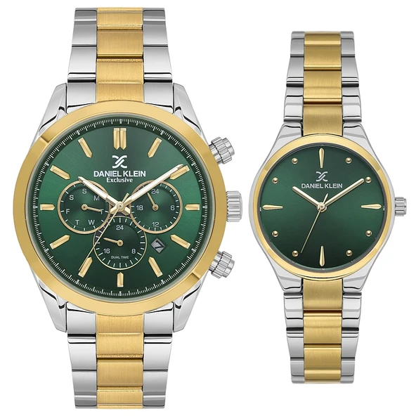 Daniel Klein 8682308439880 Yeşil Gold Special Edition Çelik Kordonlu Sevgili Çift Kol Saatleri ürün görseli 1