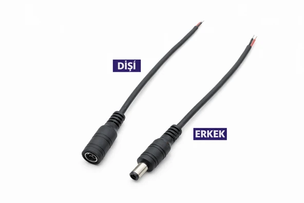 DC 5.5x2.1mm Erkek Dişi Soket Kablo DC Güç Uzatma Kablosu 12V 24V Adaptör Jak Konnektör CCTV LED Şerit Uyumlu (1 Erkek + 1 Dişi Set) ürün görseli 1