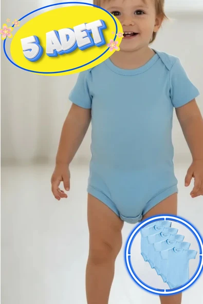 Büyük Beden 5’li Kısa Kol Body Zıbın Mavi – Pamuklu, Alttan Çıtçıtlı, Rahat, Çocuklara Uygun ürün görseli 1