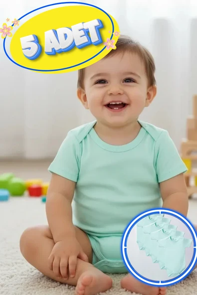 Büyük Beden 5’li Kısa Kol Body Zıbın Yeşil – Pamuklu, Alttan Çıtçıtlı, Rahat, Çocuklara Uygun ürün görseli 1