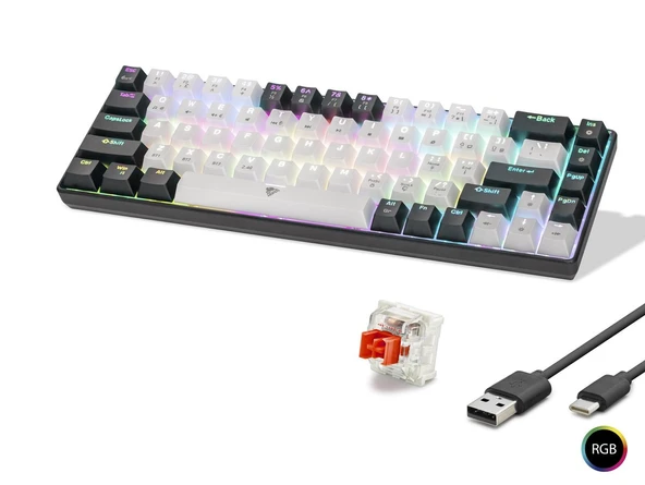 Mekanik Klavye Tri Mod Rgb Red Switch - Beyaz Siyah MF1703W ürün görseli 1
