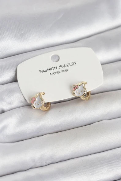 Kitty Model Gold Renk Pirinç Çocuk Küpe - TJ-BKP11652 ürün görseli 1