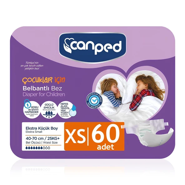 Canped Belbantlı Tekstil Yüzey Hasta Bezi XS-Ekstra Small Beden 60 Adet ürün görseli 1