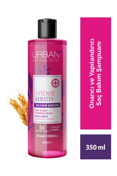 Urban Care Intense Keratin Zayıf ve Yıpranmış Saçlara Özel Onarıcı Saç Bakım Şampuanı-350ml-vegan ürün görseli 1