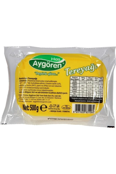 HAS AYGÖREN Has Aygören Pastörize Tereyağı(500 Gr.) ürün görseli 1