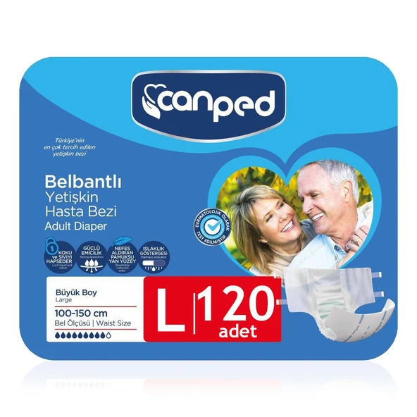 Canped Belbantlı Tekstil Yüzey Hasta Bezi L-Large Beden 120 Adet ürün görseli 1