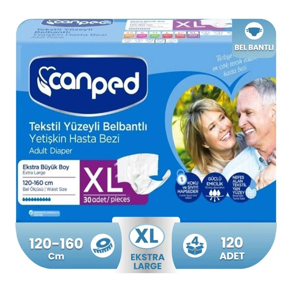 Canped Belbantlı Tekstil Yüzey Hasta Bezi XL- Extra Large Beden 120 Adet ürün görseli 1