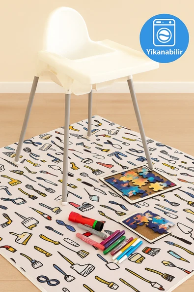 SafeMom Yıkanabilir Çocuk Aktivite Örtüsü | Boyama, Piknik Ve Mama Sandalyesi Örtüsü | 140x140 Cm ürün görseli 1