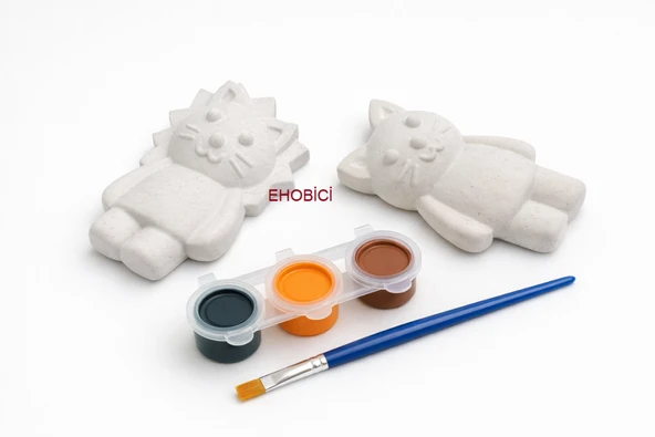Ehobici Taş Boyama Seti Aslan ve Kedi 3 Renk Akrilik Boya 5ml + Fırça ürün görseli 1