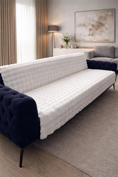 Bubble Tavşan Tüyü Kaymaz Tabanlı Koltuk Örtüsü 170x215 Cm Krem ürün görseli 1