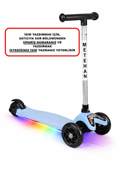 Tois Neo İsme Özel Işıklı Scooter 3 Tekerlekli Yükseklik Ayarlı Çocuk Scooterı ürün görseli 1
