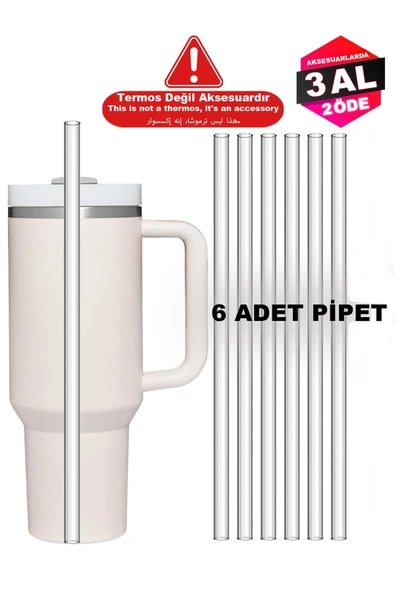 Tois Stanly Quencher Termosla Uyumlu Yedek Pipet, 6'lı Yeniden Kullanılabilir Pipet, Plastik, Şeffaf ürün görseli 1