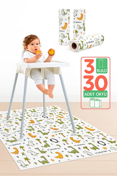 Tois Mama Sandalyesi Altı Ve Aktivite Örtüsü 3 Rulo 30 Adet 100x120 Cm - Sevimli Dinazorlar ürün görseli 1