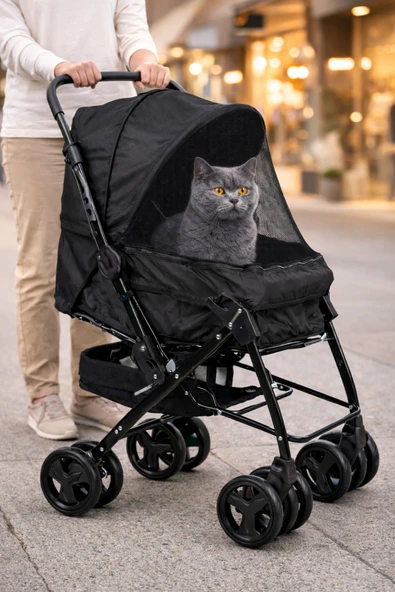 Ferplast Kedi ve Köpek Arabası Siyah Kedi Köpek Taşıma Puseti ürün görseli 1