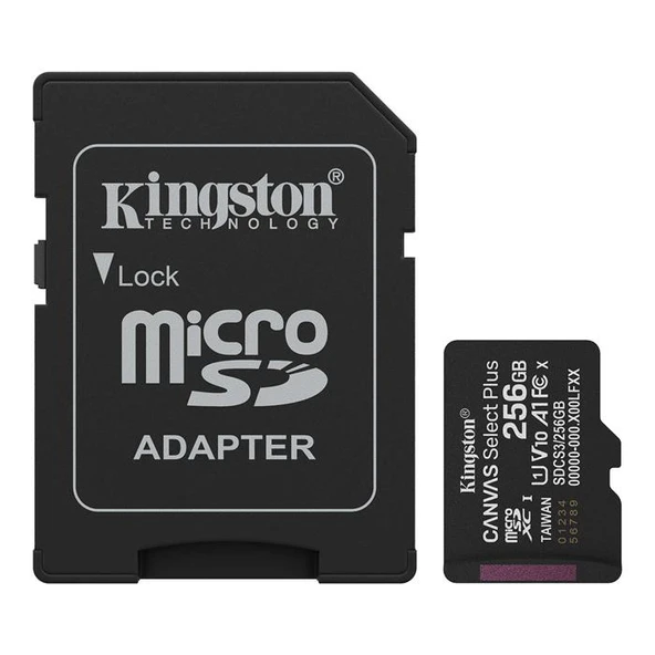 Kingston 256GB microSDXC SDCS3/256GB Canvas Select Plus Gen3 150MB/s A1 Card + Adapter ürün görseli 1
