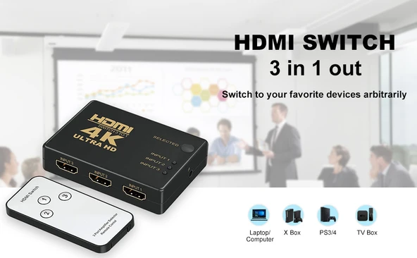 4K  HDTV 3x1 HDMI Switch Splitter HDMI SWITCH ürün görseli 1