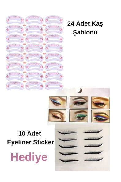 Yeniden Kullanılabilir 24 Adet Kaş Şablonu Şekillendirici 10 Ad Eyeliner Sticker Makyaj Seti Kalıp ürün görseli 1