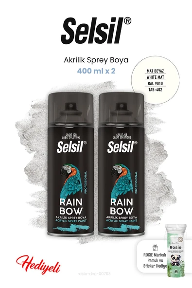 Selsil Mat Beyaz Akrilik Sprey Boya 400 ml x 2 ve Rosie ürün görseli 1