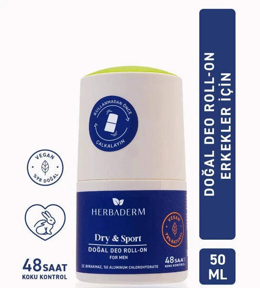Herbaderm Dry Sport Doğal Deo Roll On For Men 50 ml ürün görseli 1