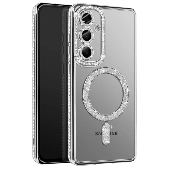 Samsung Galaxy S26 Kılıf Joke Seri Magsafe Özellikli Taşlı Simli Silikon Kapak ürün görseli 1