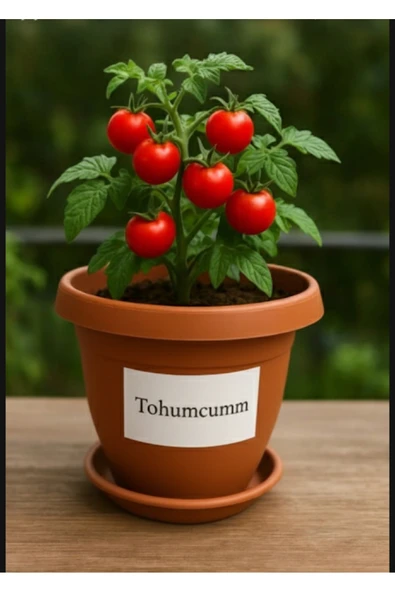 Tohumcumm Domates Yetiştirme Seti 25 Adet Saksılık Çeri Domates Tohumu + Saksı + Toprak ürün görseli 1